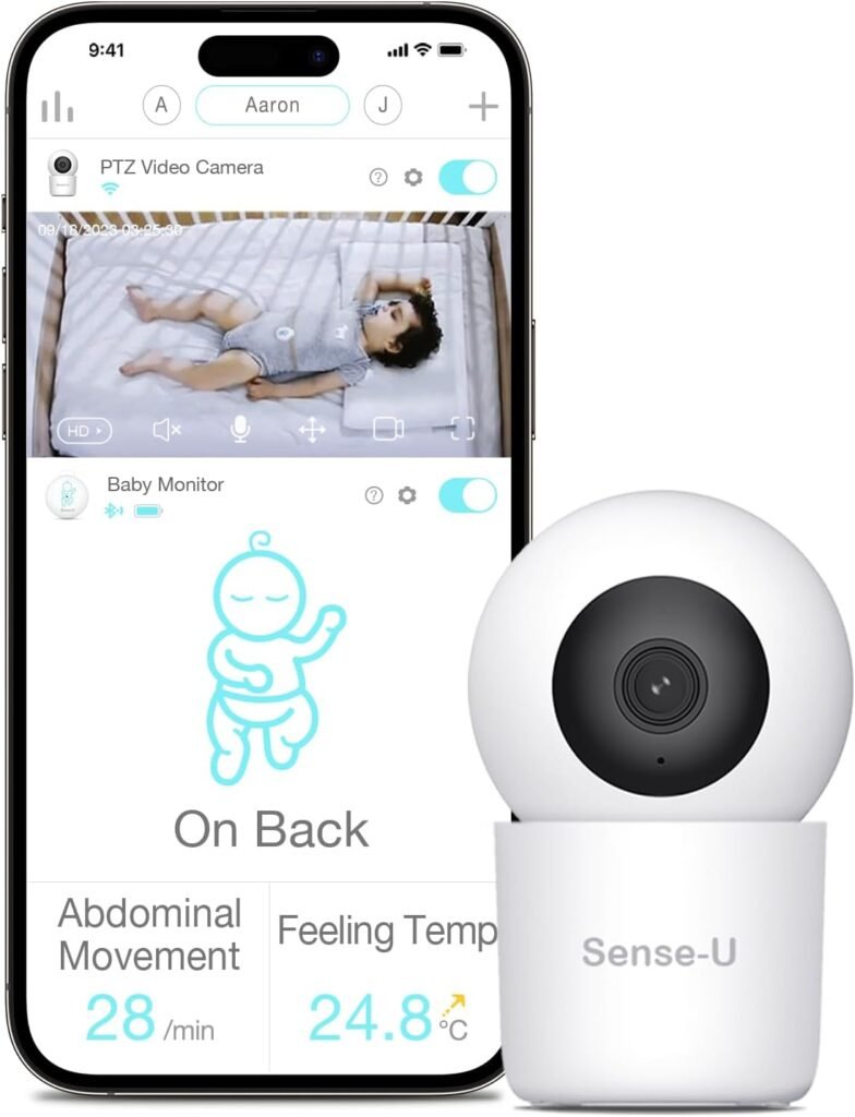 Sense-U Smart 2K Video Baby Monitor, Pan/Tilt, Person/Baby Crying/Motion Detection, 2-Way Talk, Night Vision, Background Audio, No Monthly Fee, (Compatible with Smart Baby Monitor)